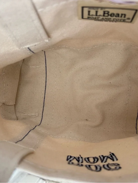 LL Bean Bag Canvas Bote & Tote Crinkle Navy Blue Embroidered “Dog Mom” USA Made - Picture 8 of 11